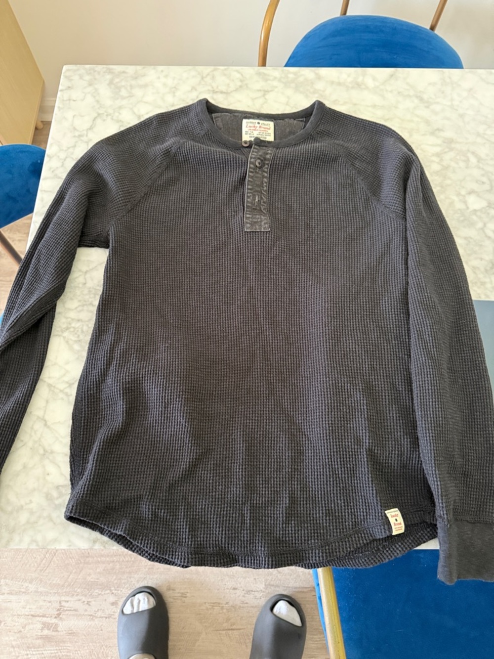 Black lucky brand  Waffle Knit Henley Long Sleeve Shirt